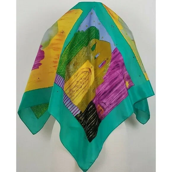 VTG Silk Scarf Hand Painted Middle Eastern Design 34" Square by Ellen Tracy - Picture 3 of 6